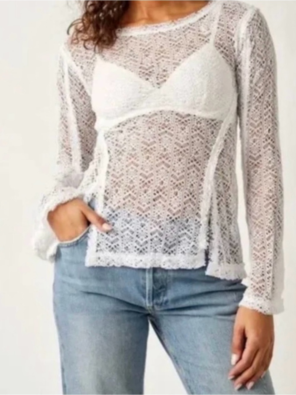 Free People On the Road Twisted Lace Top in White Size Medium New